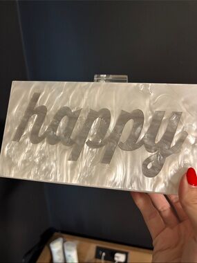 Pearlescent 'Happy' Clutch Wristlet - White